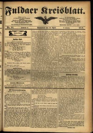 Erste Ausgabe vom Samstag, den 18. April 1908.