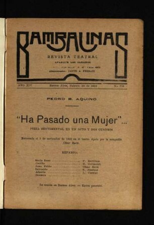Ha pasado una mujer : pieza sentimental en un acto y dos cuadros