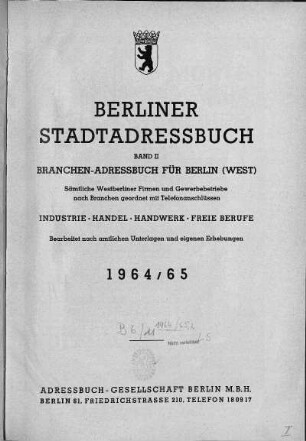 1964/1965,2: Branchen-Adressbuch