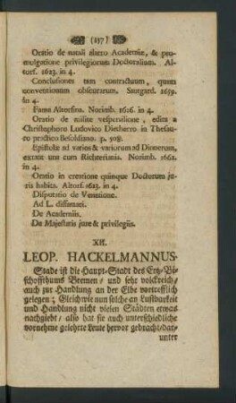 XII. Leop. Hackelmannus