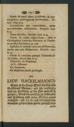 XII. Leop. Hackelmannus