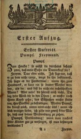 Der Schneider und sein Sohn : Ein Lustspiel in zween Aufzügen. Aufgeführt auf dem Churfürstl. Theater zu München. Mit Genehmhaltung des Churfürstl. Büchercensurcollegiums. 1777.