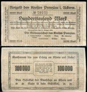 Prenzlau, Kreis 100.000 Mark