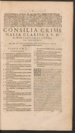 Consilia Criminalia ... D. Bartholomaei Caepollae Veronensis ...