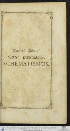 Kaiserl. Königl. Vorder-Oesterreichischer Schematismus.