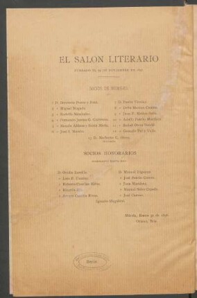 Socios de número. [y] Socios honorarios nombrados hasta hoy.