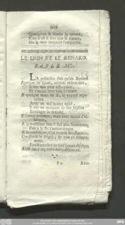 Le Lion Et Le Renard. Fable XV.