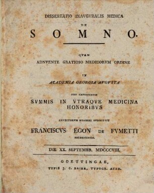 Diss. inaug. med. de somno