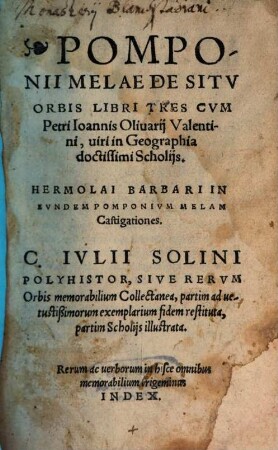 Pomponii Melae De Situ Orbis Libri Tres