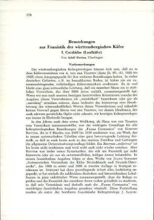 Bemerkungen zur Faunistik der württembergischen Käfer. I. Carabidae (Laufkäfer)