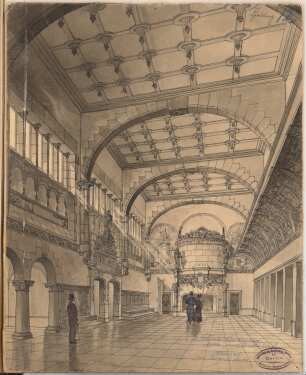 Volkstheater Schinkelwettbewerb 1892: Perspektivische Ansicht Vorsaal zum Parkett links