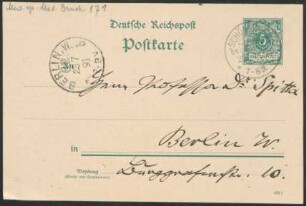 Postkarte an Philipp Spitta : 22.07.1891