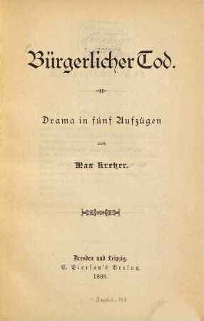 Bürgerlicher Tod : Drama in fünf Aufzügen