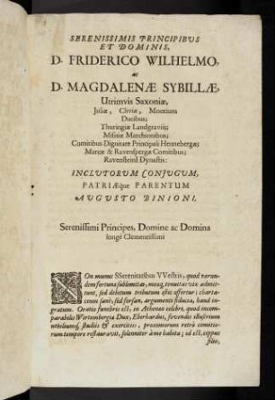 2r-2v, Serenissimis princibus et dominis D. Friderico Wilhelmo