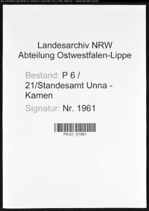 Sterberegister Standesamt Unna-Kamen