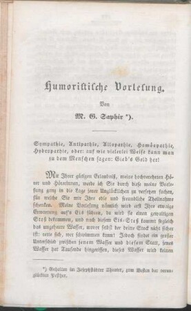 Humoristische Vorlesung. Von M. G. Saphir.