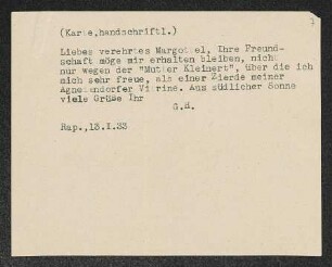 Brief von Gerhart Hauptmann an Margot Einstein