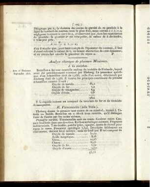 Analyse chimique de plusieurs Minéraux.
