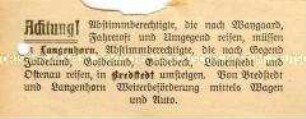 Hinweisblatt zu Reise- und Umsteigemöglichkeiten - Sachkonvolut