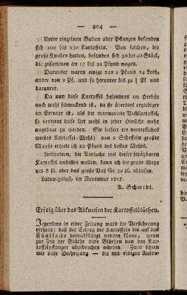 Erfolg über das Abkneifen der Kartoffelblüthen