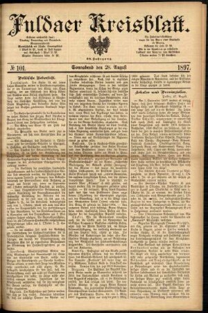 Erste Ausgabe vom Samstag, den 28. August 1897.