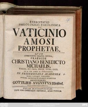 Exercitatio Philologico-Theologica De Vaticinio Amosi Prophetae
