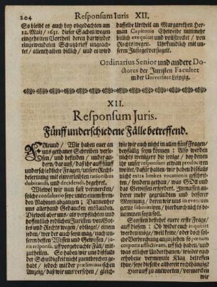 XII. ... Fünff unterschiedene Fälle betreffend.