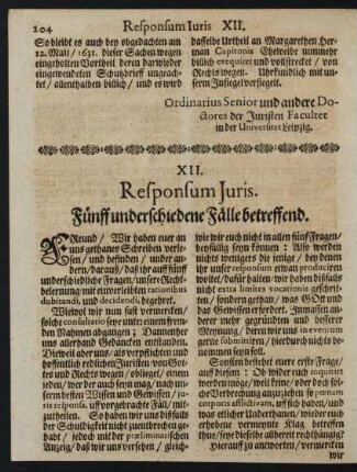 XII. ... Fünff unterschiedene Fälle betreffend.