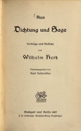 Aus Dichtung und Sage : Vorträge und Aufsätze