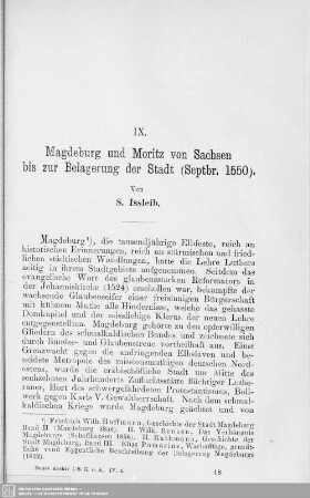 IX. Magdeburg und Moritz von Sachsen bis zur Belagerung der Stadt (Septbr. 1550)