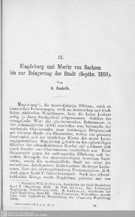 IX. Magdeburg und Moritz von Sachsen bis zur Belagerung der Stadt (Septbr. 1550)