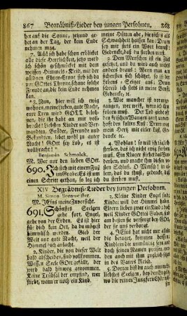 XIV. Begräbniß-Lieder bey jungen Persohnen. - XIX. Geistliche Berg-Lieder.