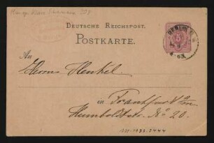 Postkarte an Heinrich Henkel : o.D. [14.4., o.J.]