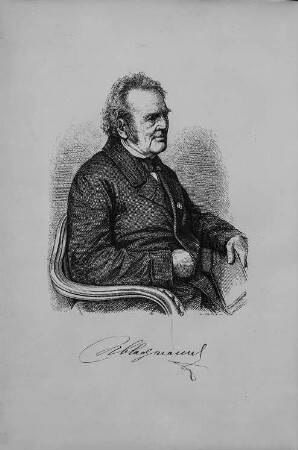 Bildnis des Mechanikers Rudolf Sigismund Blochmann, Inspektor des Mathematisch-Physikalischen Salons und der Kunstkammer Dresden, Mitbegründer der Technischen Hochschule Dresden. Stich nach Fotografie von Hermann Krone