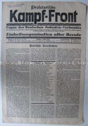 Gewerkschaftszeitung "Proletarische Kampf-Front" u.a. zu den Betriebsratswahlen