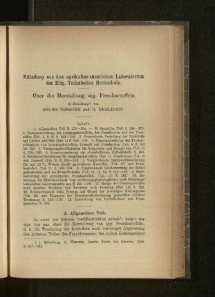 Mitteilungen aus dem agrikultur-chemischen Laboratorium der Eidg. Technischen Hochschule.