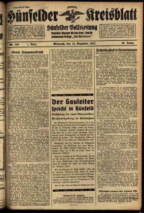 Erste Ausgabe vom Mittwoch, den 15. Dezember 1937.