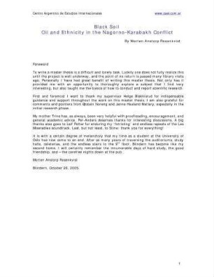Black Soil : Oil and ethnicity in the Nagorno-Karabakh conflict