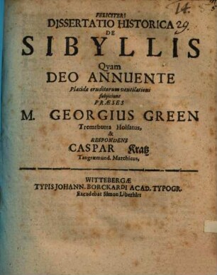 Dissertatio Historica De Sibyllis