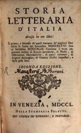 Storia Letteraria D'Italia : divisa in tre libri, 1