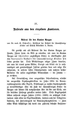 IV. Referate aus den einzelnen Kantonen.