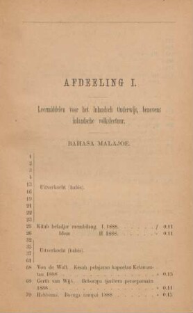 Afdeeling I. Leermiddelen voor het Inlandsch Onderwijs, benevens inlandsche volkslectuur