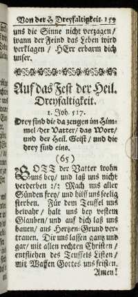 Auf das Fest der Heil. Dreyfaltigkeit.