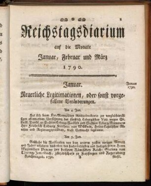 Reichstagsdiarium auf die Monate Januar, Februar und März 1790.