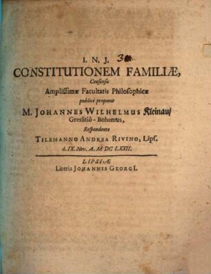 De constitutionem familiae, disp.