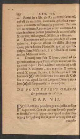 De Ponderibus Graecis et primum de Atticis Cap. VII.