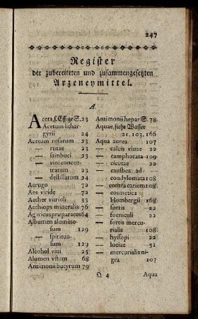 Register der zubereiteten und zusammengesetzten Arzeneymittel.