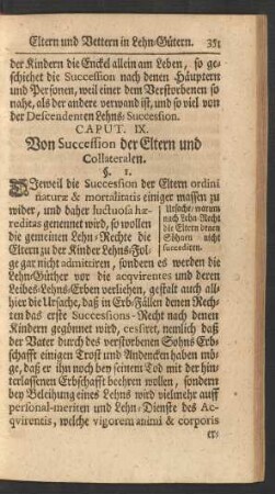 Caput. IX. Von Succession der Eltern und Collateralen