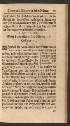 Caput. IX. Von Succession der Eltern und Collateralen