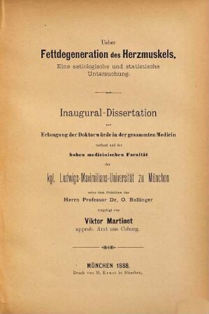 Ueber Fettdegeneration des Herzmuskels : eine aetiologische und statistische Untersuchung